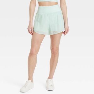 Women's Woven High-Rise 2-in-1 Run Shorts 3" - All In Motion, Mint Green, Small